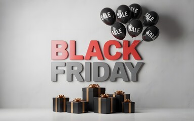Black friday sale with gift boxes and balloons