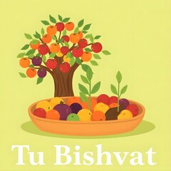 Tu Bishvat – New Year for Trees Illustration (Tree Planting & Fruit Celebration)