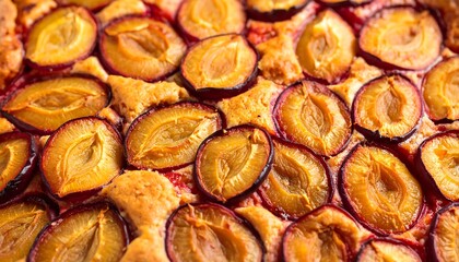 Close-up view of a plum tart