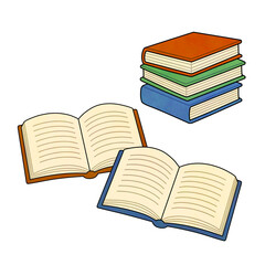 Watercolor Hand-Drawn Illustration of Open Books and Stacked Books for Reading and Study