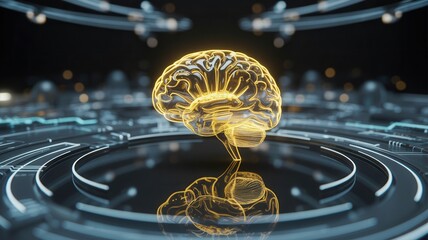 Futuristic glowing brain interface visualizes AI technology and advanced neural networks for cutting-edge science and modern tech concepts