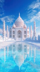 Naklejka premium Frozen Majesty: Surreal Taj Mahal of Ice in Arctic Wonderland