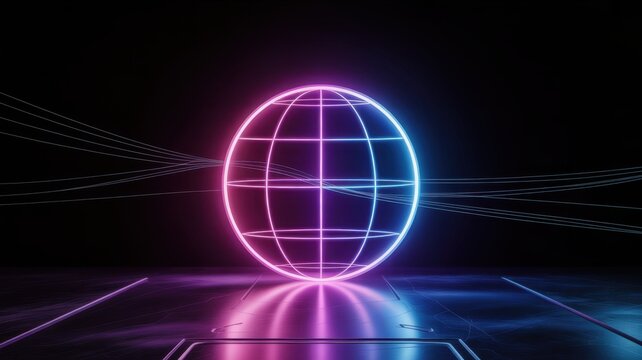 Neon Globe: Illuminated with vibrant neon lights, the globe casts an inviting glow, representing the interconnectedness of the digital world. The reflective surface adds an extra layer of depth.
