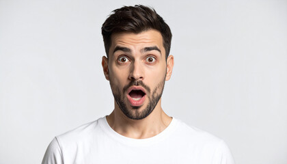 Studio portrait of a fearful man on white background