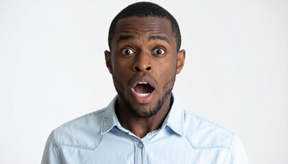 Studio portrait of a fearful man on white background