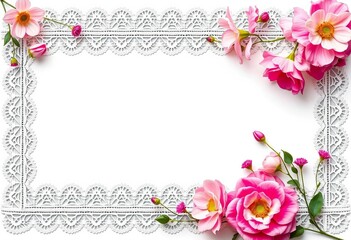 Elegant white banner with lace trim and delicate floral accents,  rustic,  reception