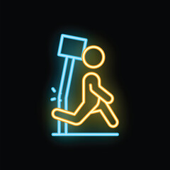 Neon sign vector of a person walking into a post, great for safety awareness content