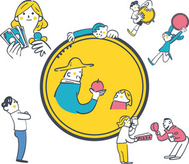 お金の循環と経済活動のつながり　金融教育向けイラスト素材

