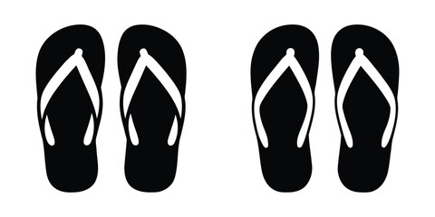 black flip flops on white background. black and white shoes