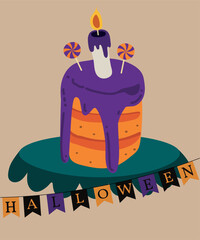 Halloween Cake withViolet  and Pumpkin Cream at Candle,Candy  Decoration