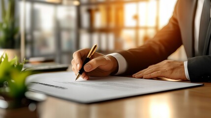 businessman signing document in modern office blurred background professionalism and strategy in corporate settings