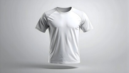 Blank White Performance T-Shirt Mockup Floating on Grey Background