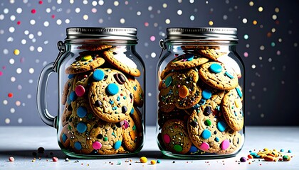 glass jars of colorful biscuit