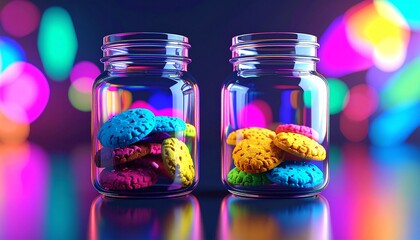 glass jars of colorful biscuit