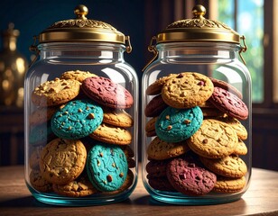 glass jars of colorful biscuit