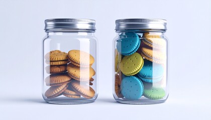 glass jars of colorful biscuit