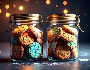 glass jars of colorful biscuit