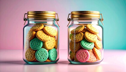 glass jars of colorful biscuit