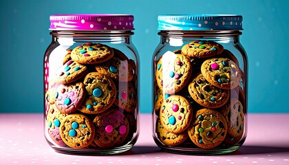 glass jars of colorful biscuit