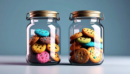 glass jars of colorful biscuit
