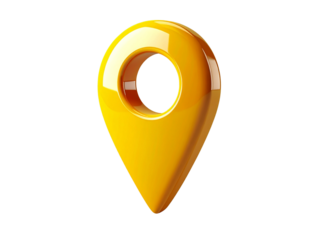  Glossy Yellow 3D Location Pin with Smooth Shadows, Front View, Isolated on Transparent Background