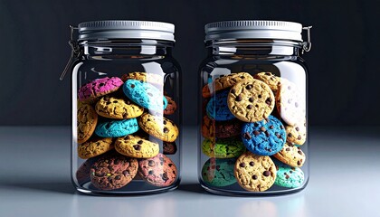 glass jars of colorful biscuit