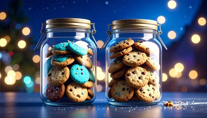 glass jars of colorful biscuit