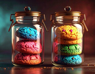 glass jars of colorful biscuit