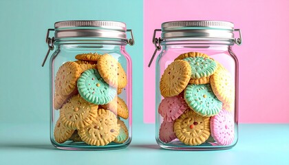 glass jars of colorful biscuit