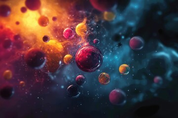 Abstract Nebula Galaxy with Colorful Spheres and Glowing Particles - A Cosmic Symphony of Light