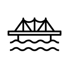 Obraz premium Thin line outline of a suspension bridge over wavy water line art