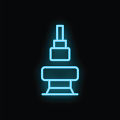 Blue neon sign representing a pommel horse on a black background, ideal for illustrating concepts such as gymnastics, sport, or competition