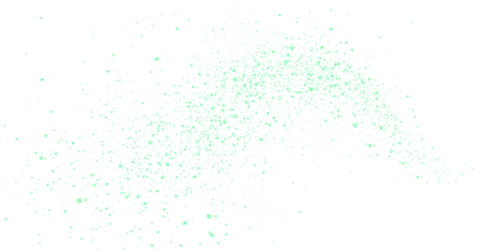 Abstract green glittering particles overlay on a transparent background, creating a magical and enchanting atmosphere for design projects and creative compositions