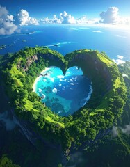 Heart-Shaped Island Paradise with Turquoise Waters.