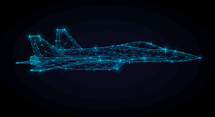 Futuristic Jet Airplane Polygonal Wireframe Illustration
