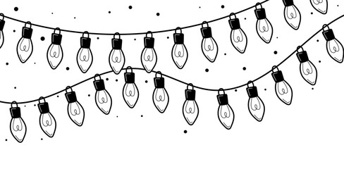 Guirlandes festives dessinées à la main avec éclats – doodle noir et blanc © Manon