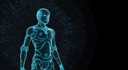 Futuristic Robot Wireframe Holographic Illustration