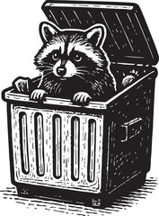 Raccoon in trash can vector illustration © RenatoLima