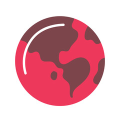 Stylized Earth Globe with Pink Oceans and Gray Continents White Arc.
