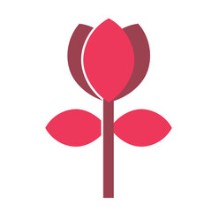 Stylized Pink and Gray Tulip Flower Icon with Stem and Leaves.