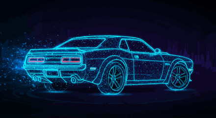 Futuristic Muscle Car Polygonal Wireframe Illustration