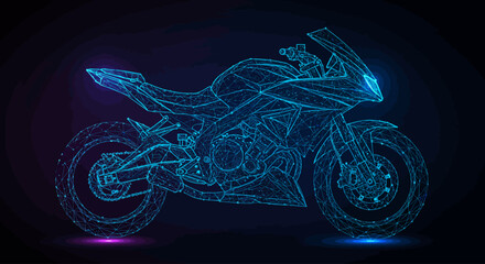 Futuristic Sports Motor Polygonal Wireframe Illustration
