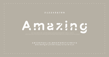 Abstract minimal creative alphabet fonts. Flat twisted Regular font with dot.