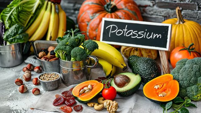 Food contains potassium on the table. Selective focus. nature.