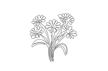 Flower bouquet in continuous one line drawing. Single line art illustration of romantic flower bouquet. Editable vector.