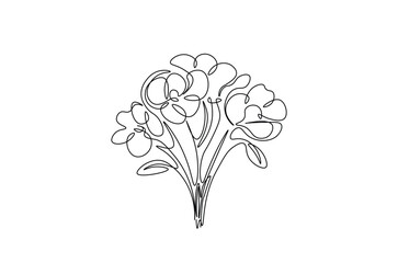 Flower bouquet in continuous one line drawing. Single line art illustration of romantic flower bouquet. Editable vector.