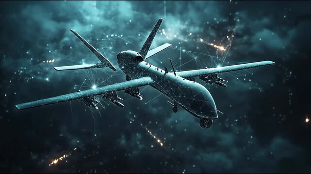 A detailed digital illustration of a military drone, showcasing its design and technological aspects.