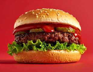 Delicious Beef Burger with Lettuce and Pickles
