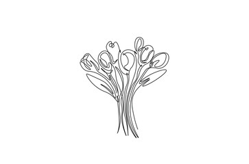 Flower bouquet in continuous one line drawing. Single line art illustration of tulips flower bouquet. Editable vector.