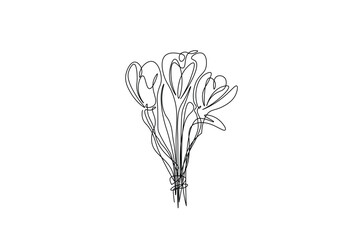 Flower bouquet in continuous one line drawing. Single line art illustration of tulips flower bouquet. Editable vector.